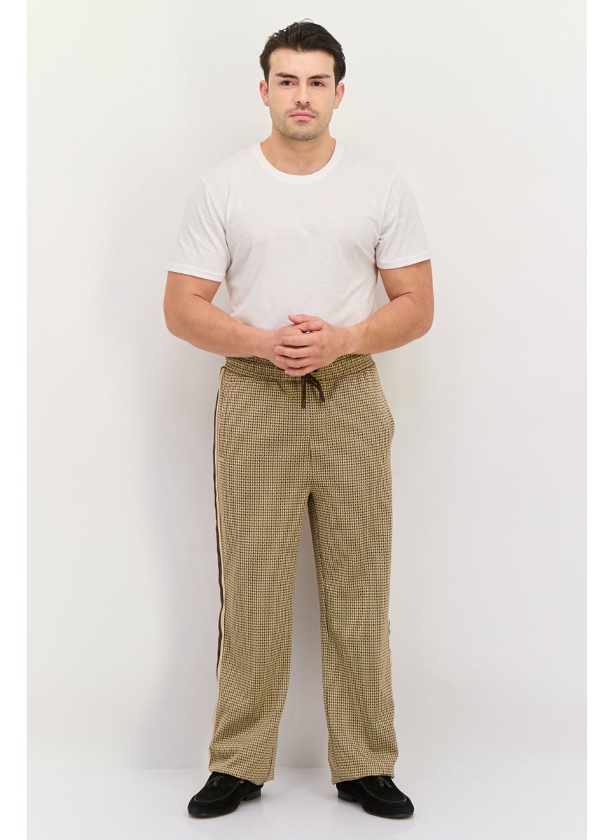 Men Regular Fit Houndstooth Track Pants, Chocolate Brown Combo
