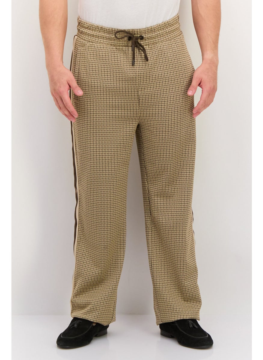 Men Regular Fit Houndstooth Track Pants, Chocolate Brown Combo