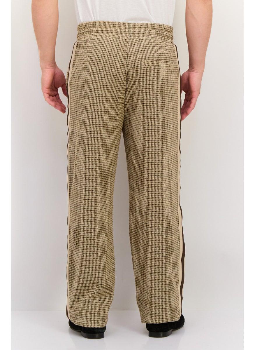 Men Regular Fit Houndstooth Track Pants, Chocolate Brown Combo