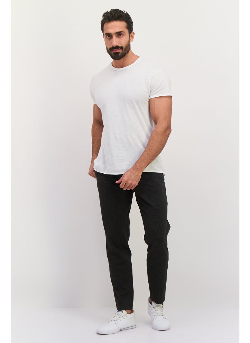Men Slim Fit Solid Chino Pants, Charcoal Melange