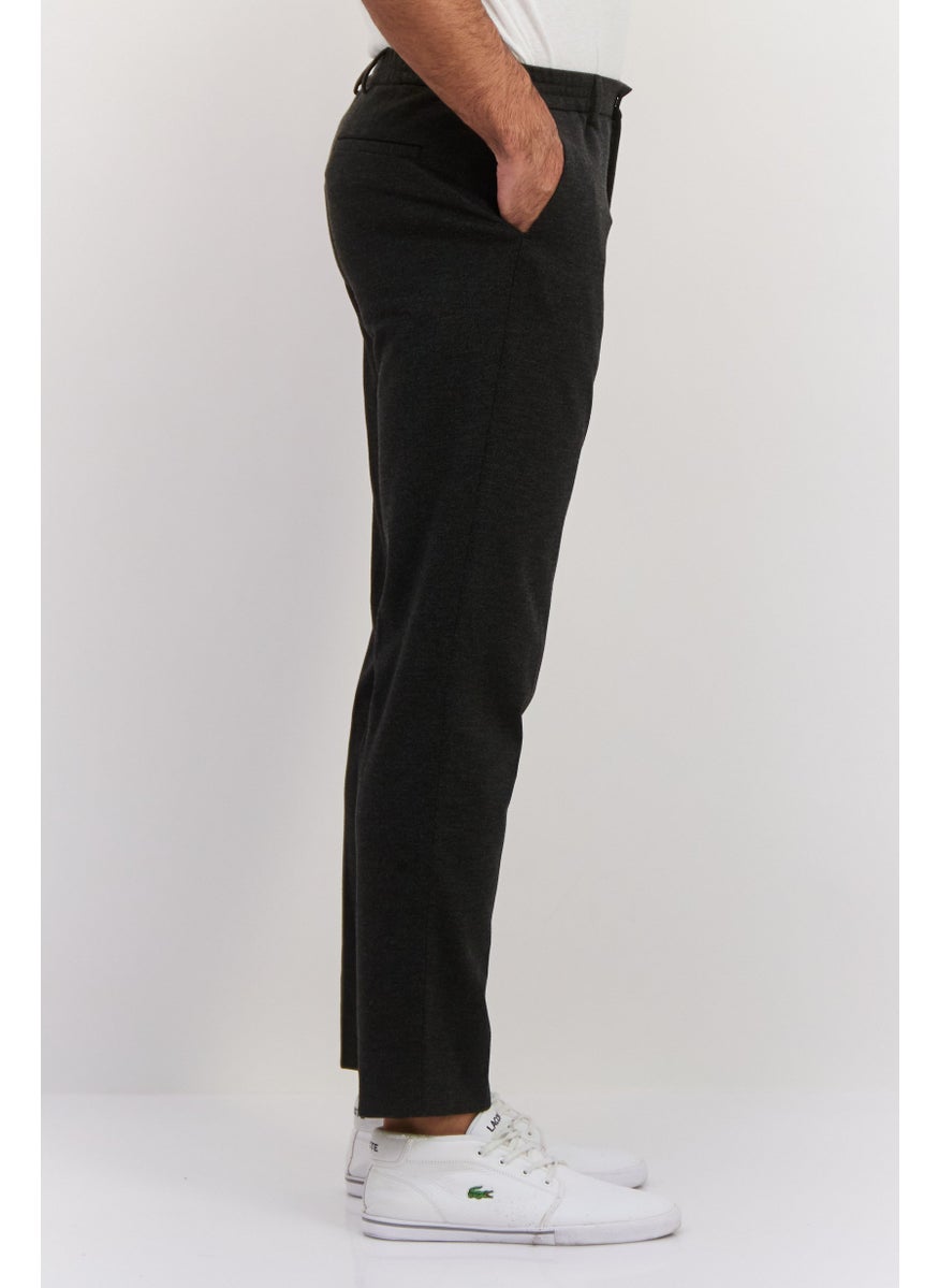 Men Slim Fit Solid Chino Pants, Charcoal Melange