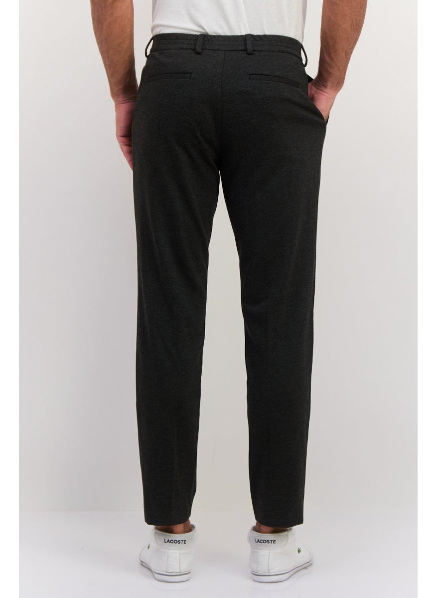 Men Slim Fit Solid Chino Pants, Charcoal Melange