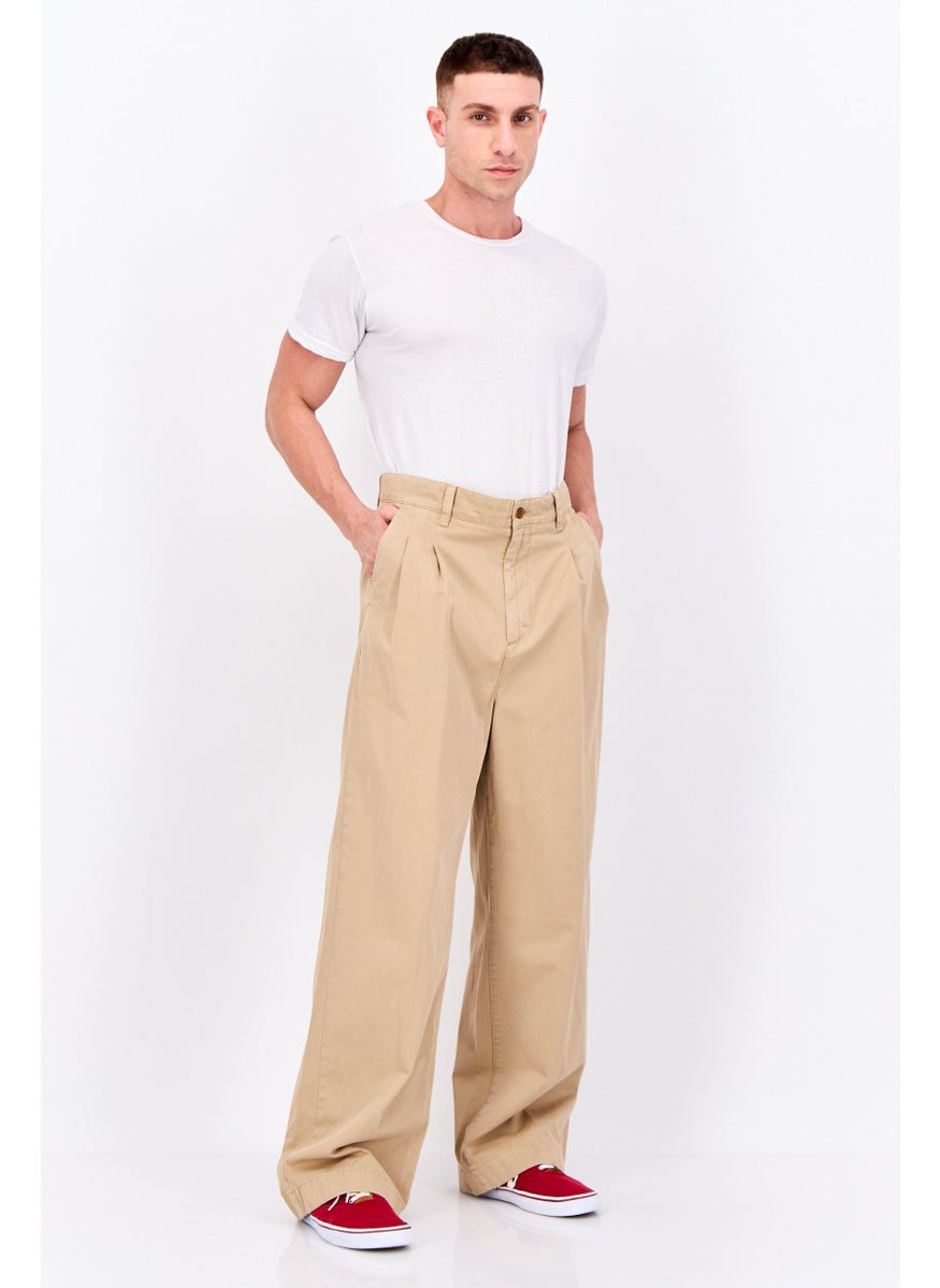 Men Regular Fit Pleated Volume Chino Pant, Dark Khaki