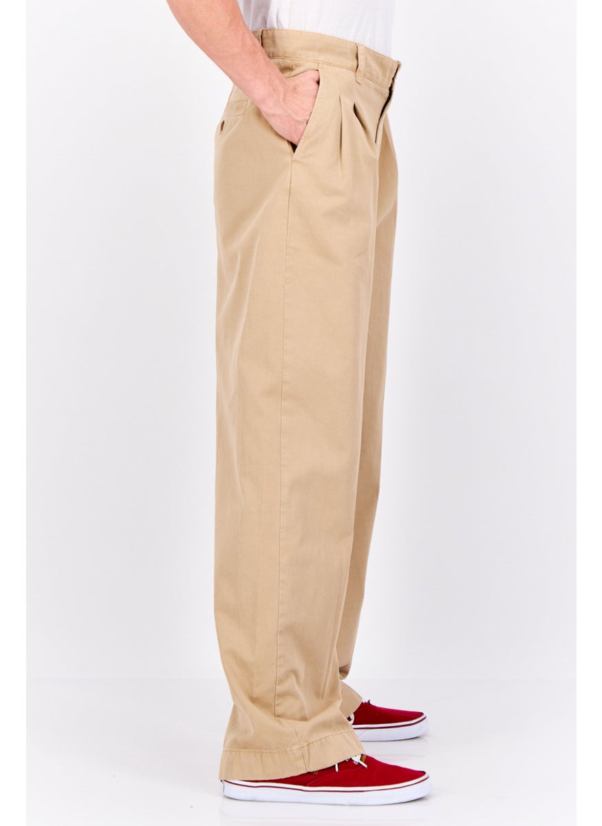 Men Regular Fit Pleated Volume Chino Pant, Dark Khaki