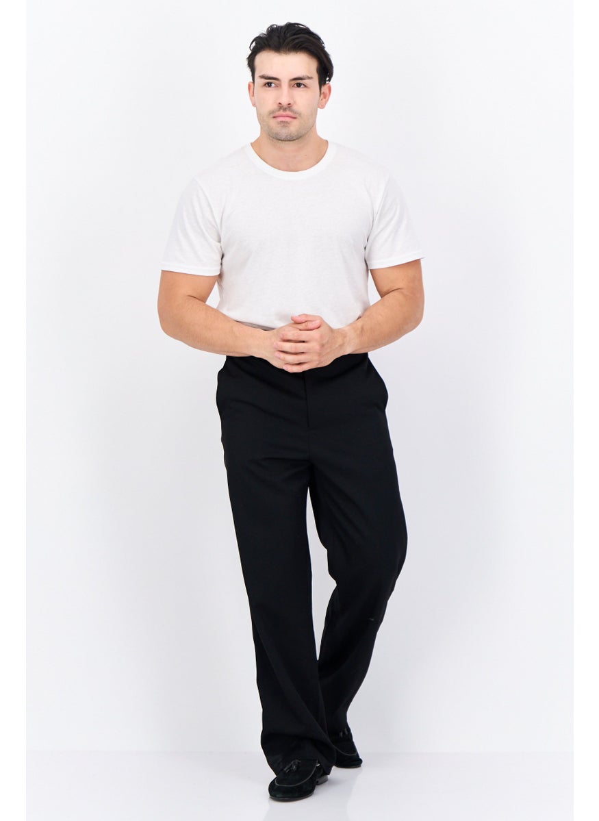 Men Regular Fit Solid Straight Leg Pant, Black
