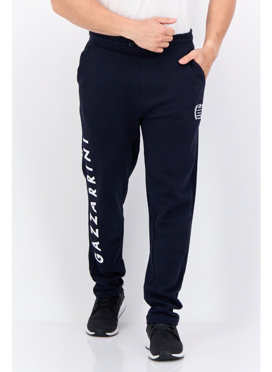 Men Regular Fit Brand Logo Joggers Pants, Navy