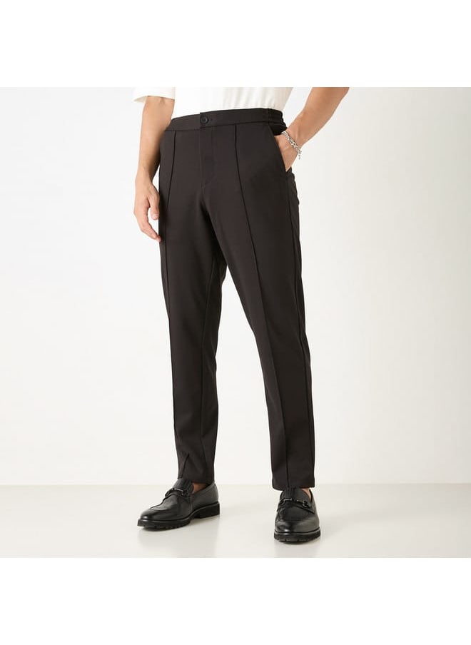 Iconic Solid Slim Fit Trousers with Pockets