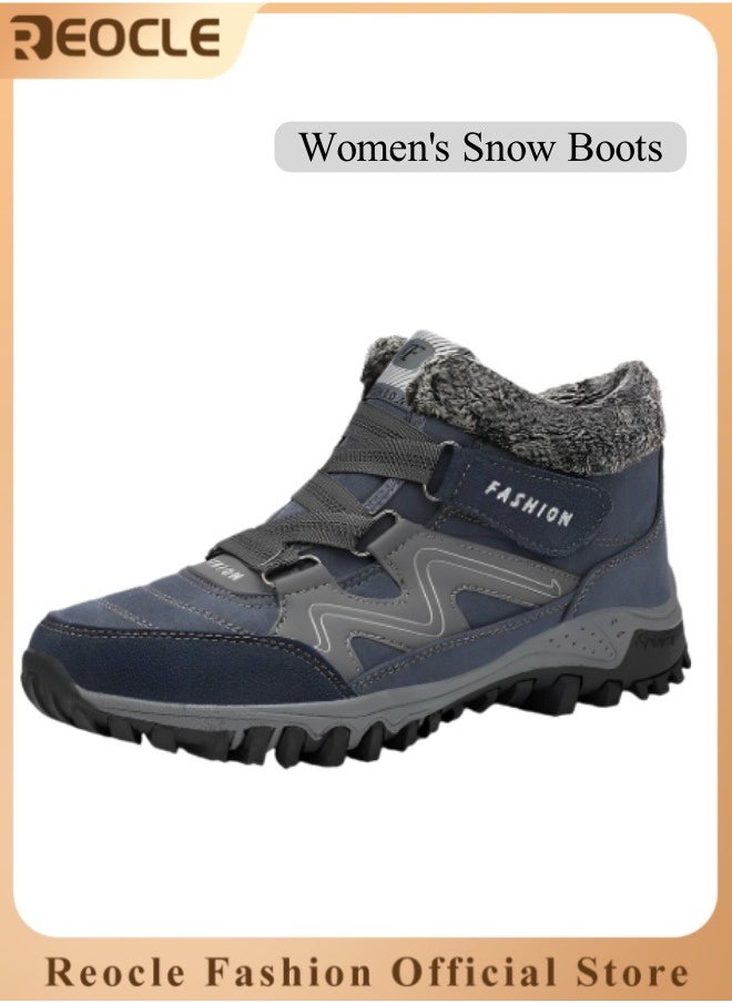 Women's Snow Boots Winter Thermal Villi Leather Platform Shoes with Warm Lining & Anti-slip Sole Hiking Shoes