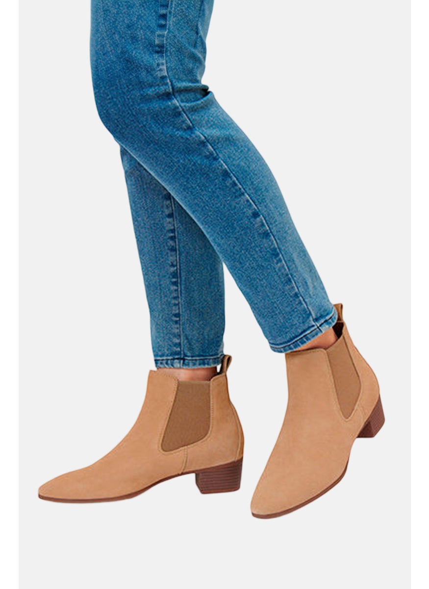 Women Elastic Goring Panel Ankle Boots, Brown