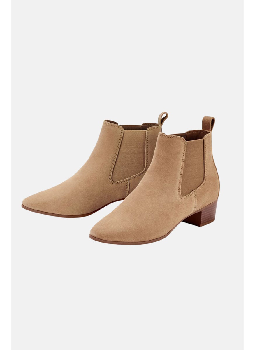 Women Elastic Goring Panel Ankle Boots, Brown