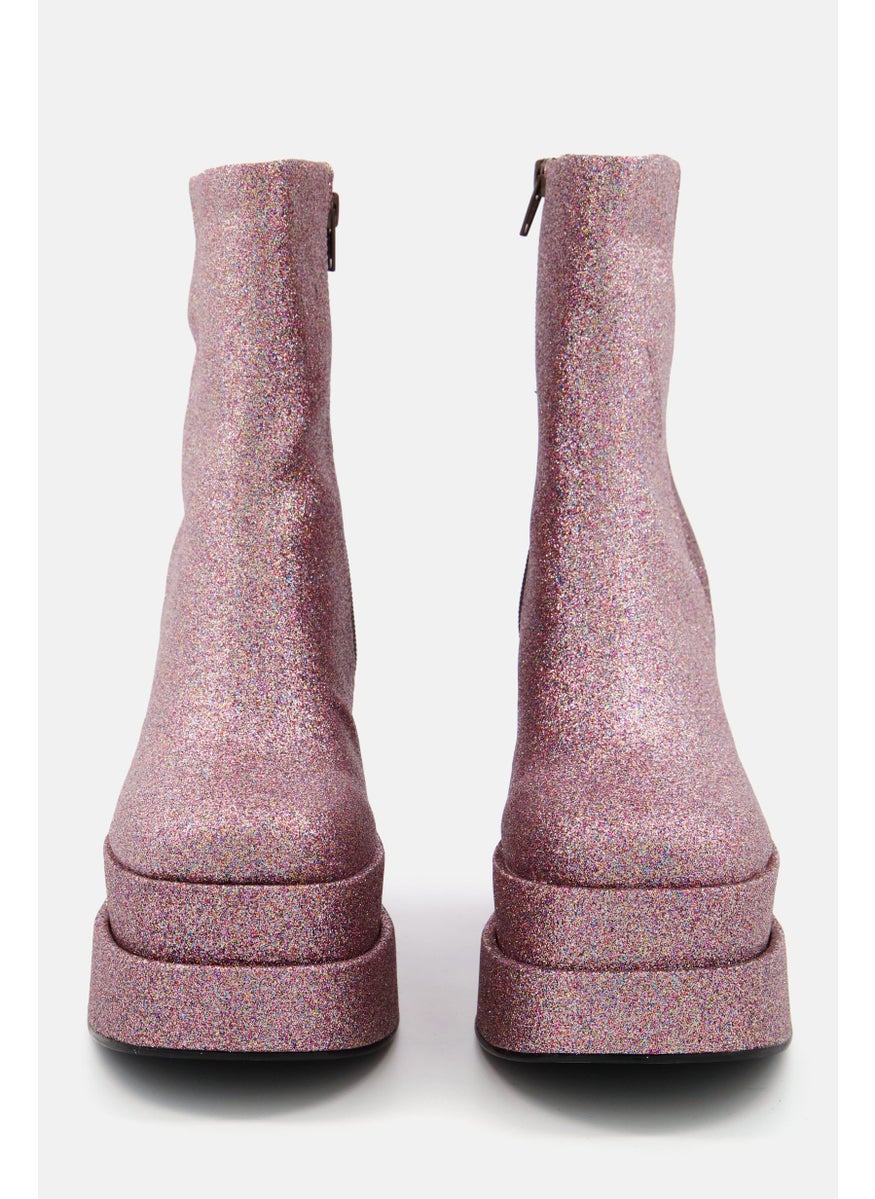 Women Metallic Ankle Boots, Pink