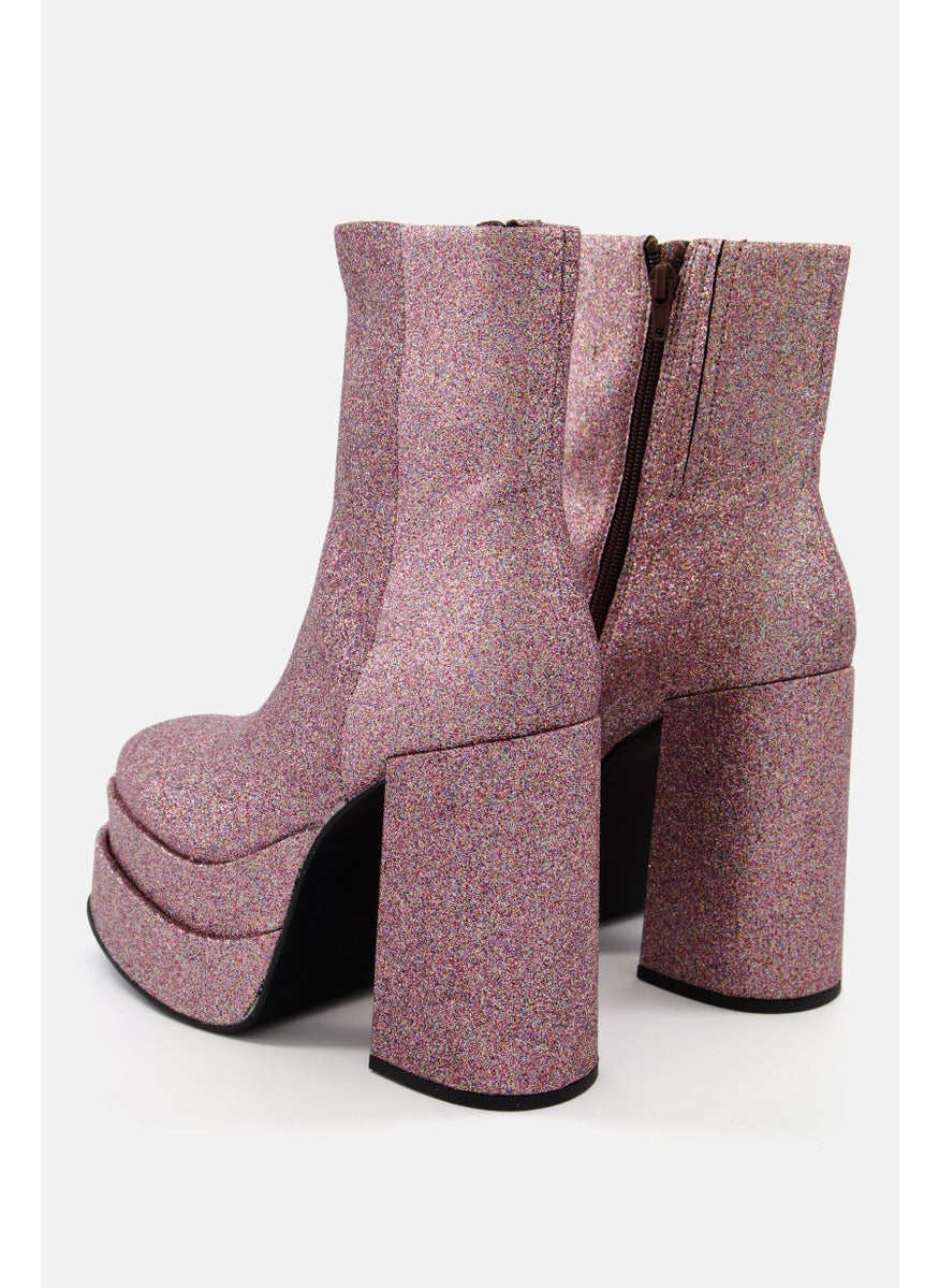 Women Metallic Ankle Boots, Pink
