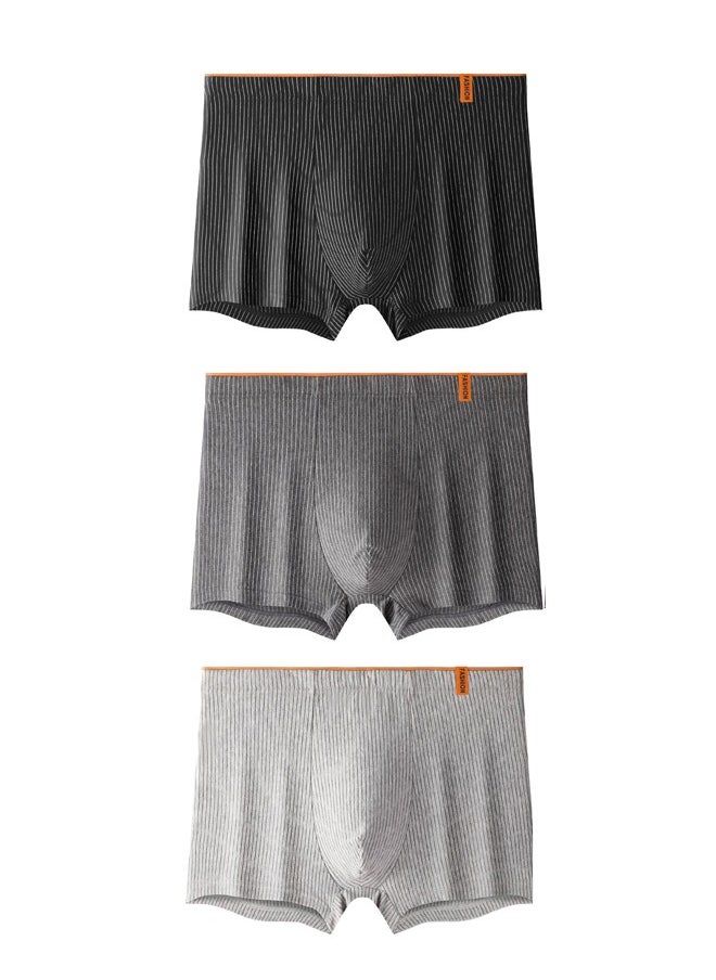 3 Piece Men's Cotton Boxer Briefs Breathable Stretch Underwear Stripe Casual Shorts Underwear