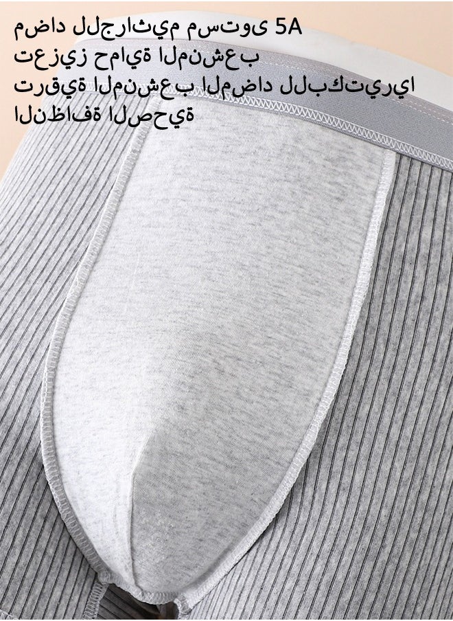 3 Piece Men's Cotton Boxer Briefs Breathable Stretch Underwear Stripe Casual Shorts Underwear