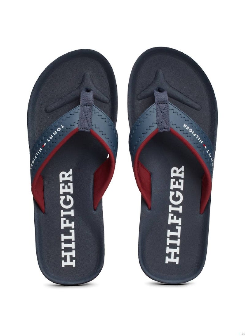 Men's Logo Strap Flip-Flops - Faux Leather, Blue