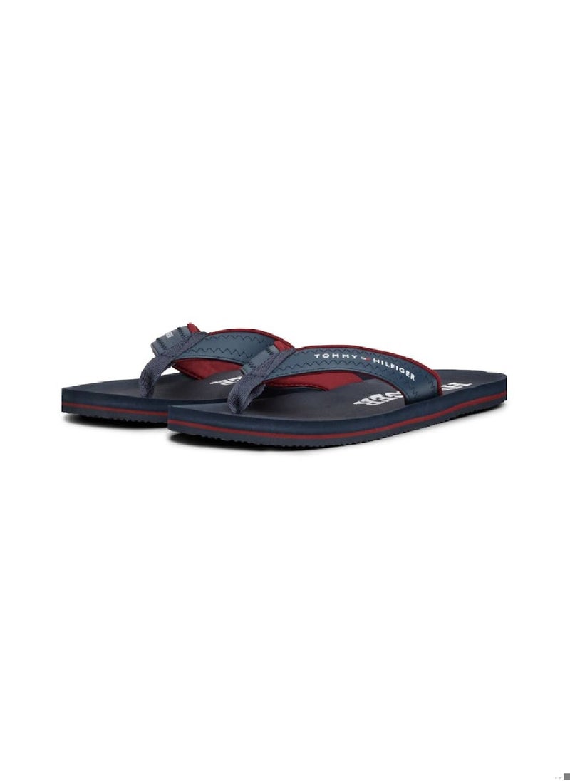 Men's Logo Strap Flip-Flops - Faux Leather, Blue