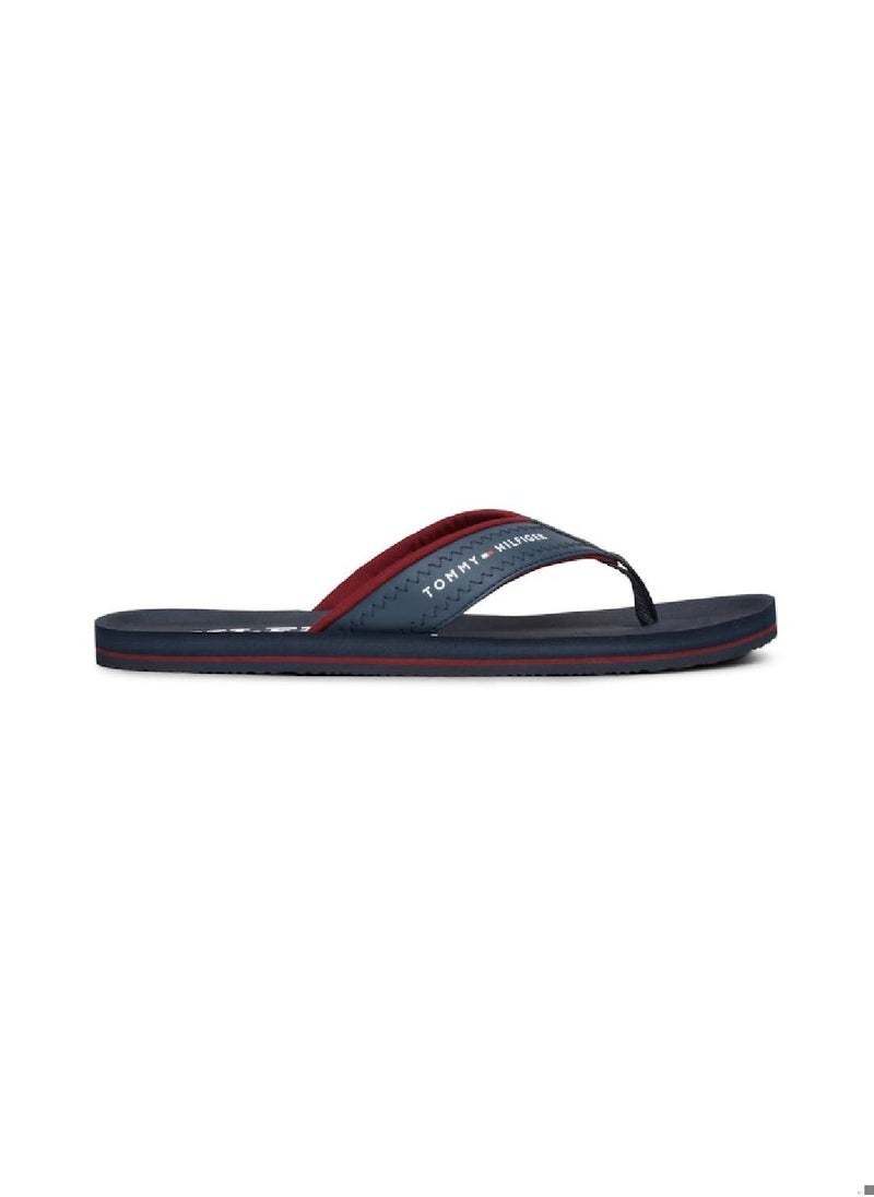 Men's Logo Strap Flip-Flops - Faux Leather, Blue