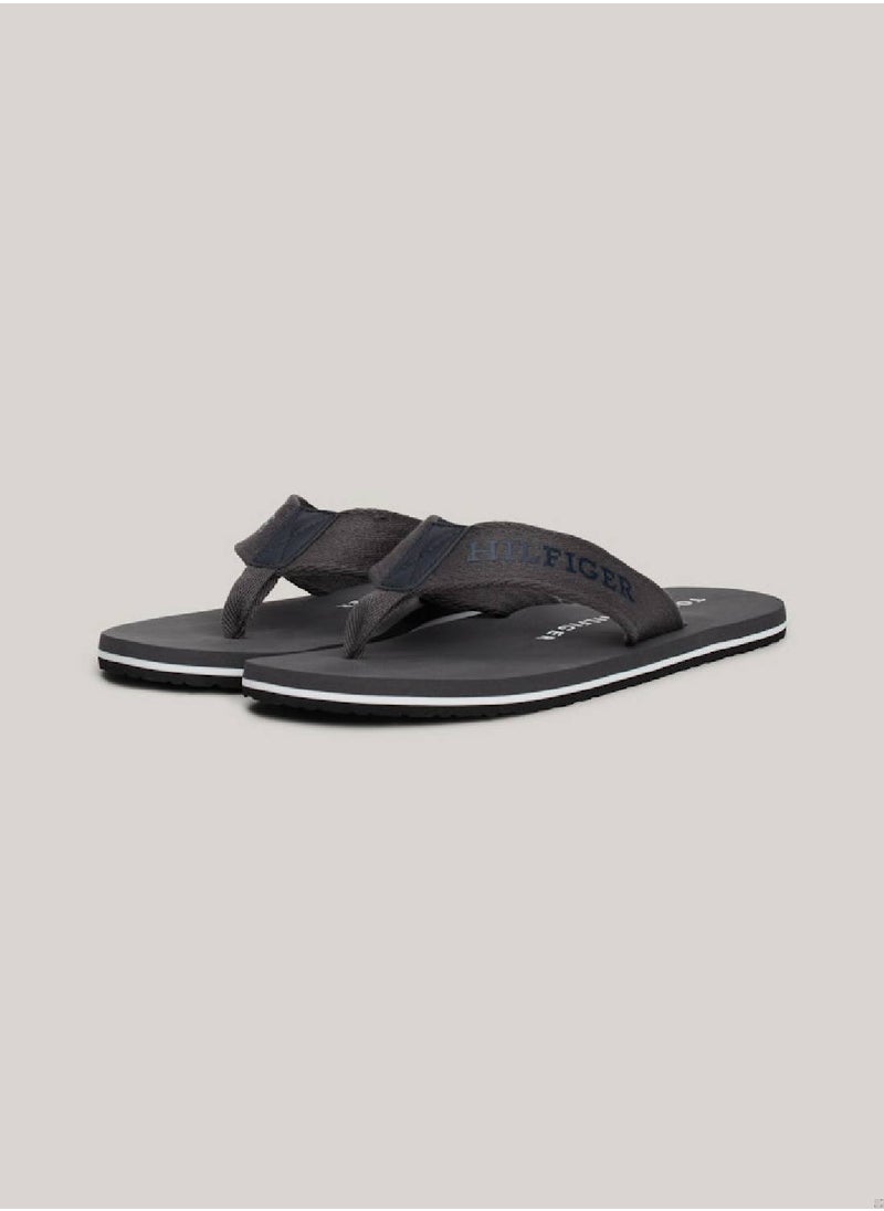 Men's Logo Webbing Strap Flip-Flops - Polyester, Black