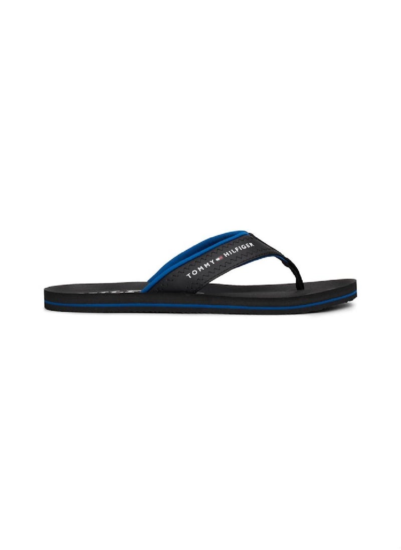 Men's Logo Strap Flip-Flops - Faux Leather, Black