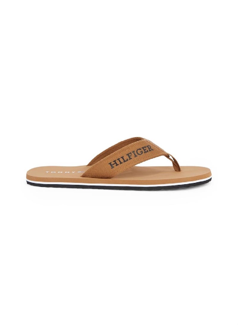 Men's Logo Webbing Strap Flip-Flops - Polyester, Beige