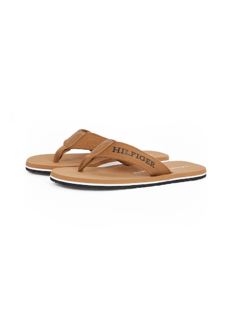 Men's Logo Webbing Strap Flip-Flops - Polyester, Beige