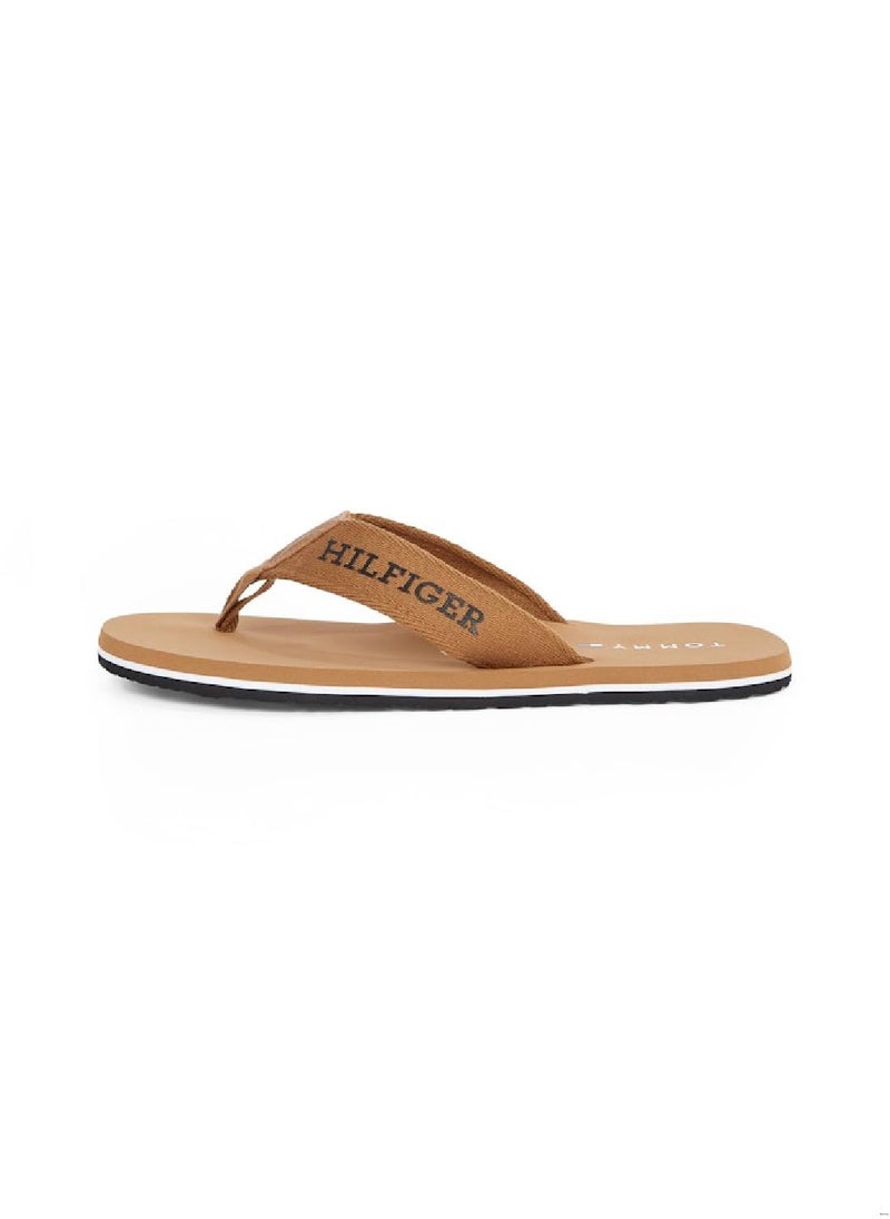 Men's Logo Webbing Strap Flip-Flops - Polyester, Beige