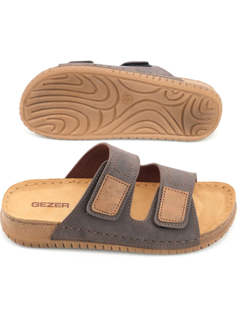 Men's Summer Design Double Velcro Adjustable Faux Leather Comfortable Sole Daily Slippers