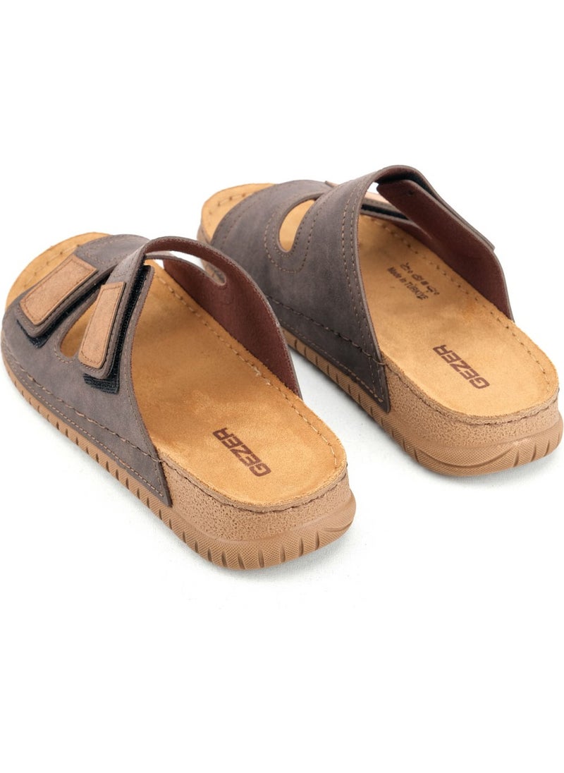 Men's Summer Design Double Velcro Adjustable Faux Leather Comfortable Sole Daily Slippers