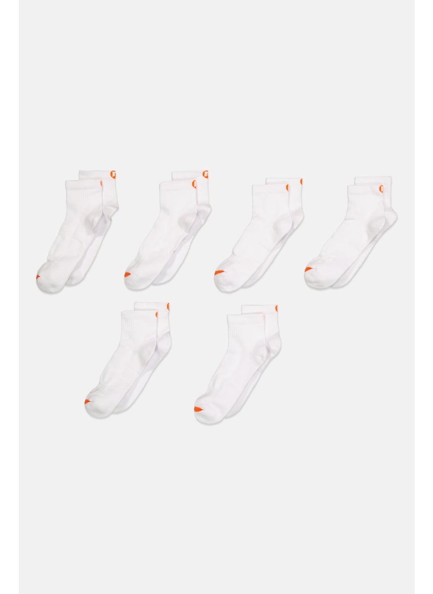 Men 6 Pair Brand Logo Cushioned Quarter Sock, White