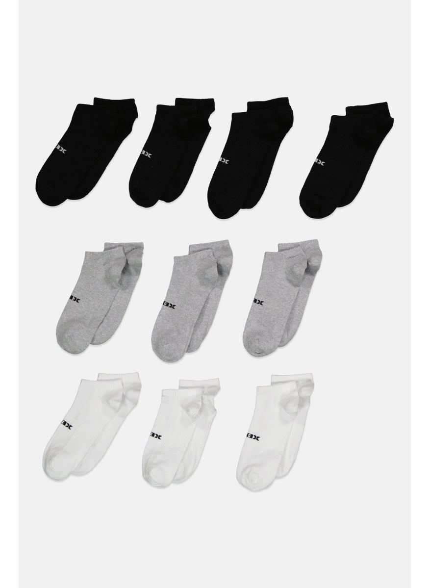 Men 10 Pairs Brand Logo Ankle Socks, Black