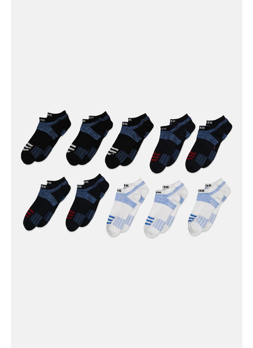 Mens 10 Pairs Brand Logo Ankle Socks, Black