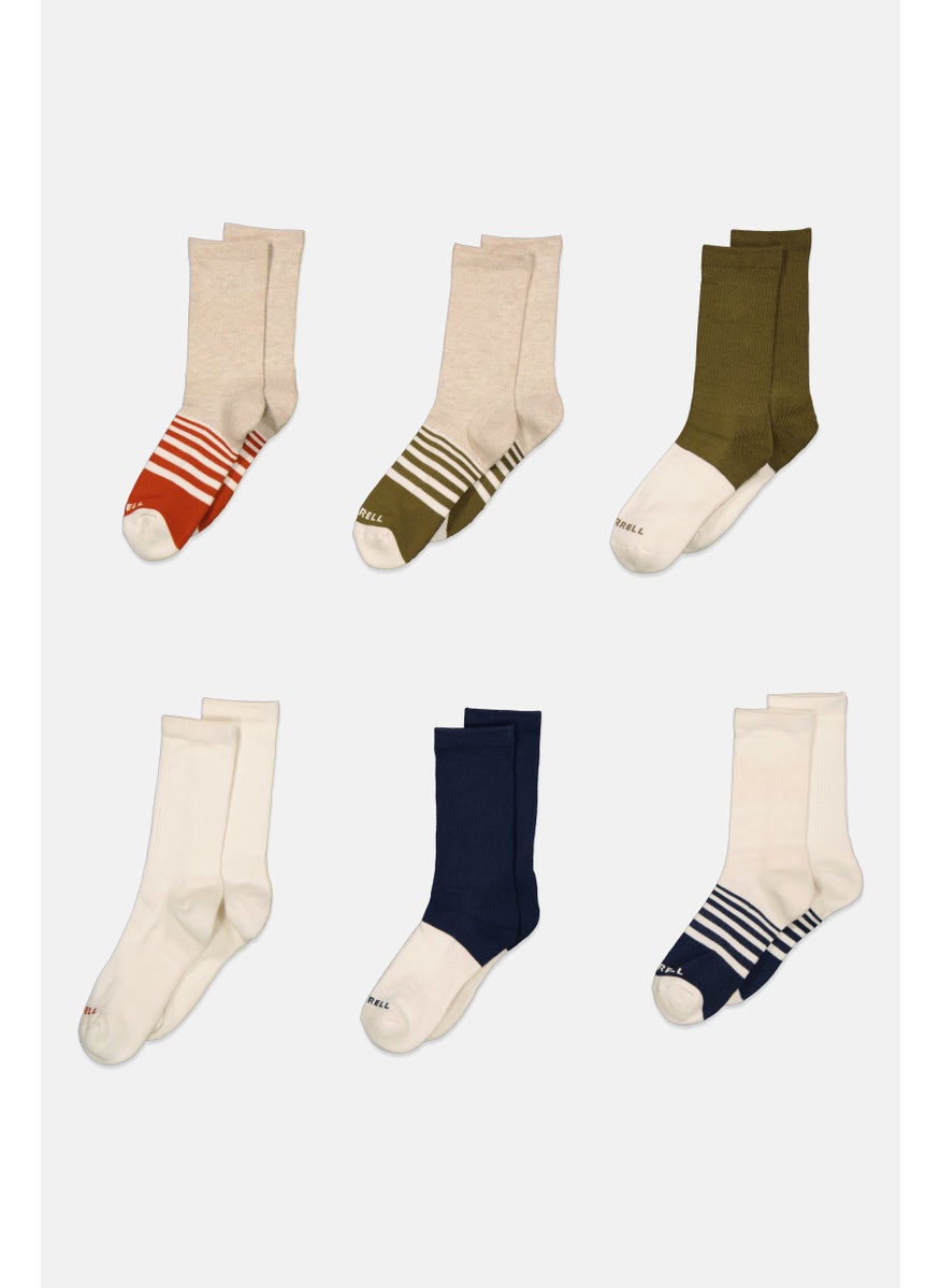 Men 6 Pair Stripe Socks, Beige