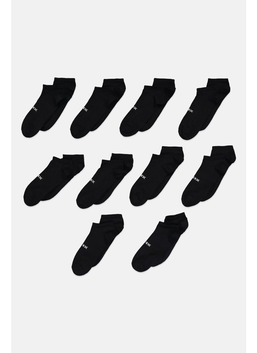 Men 10 Pairs Brand Logo Ankle Socks, Black