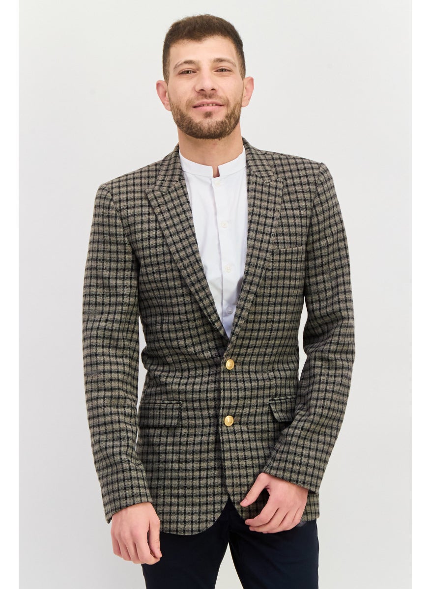 Men Skinny Fit Checked Semi Formal Blazer, Grey