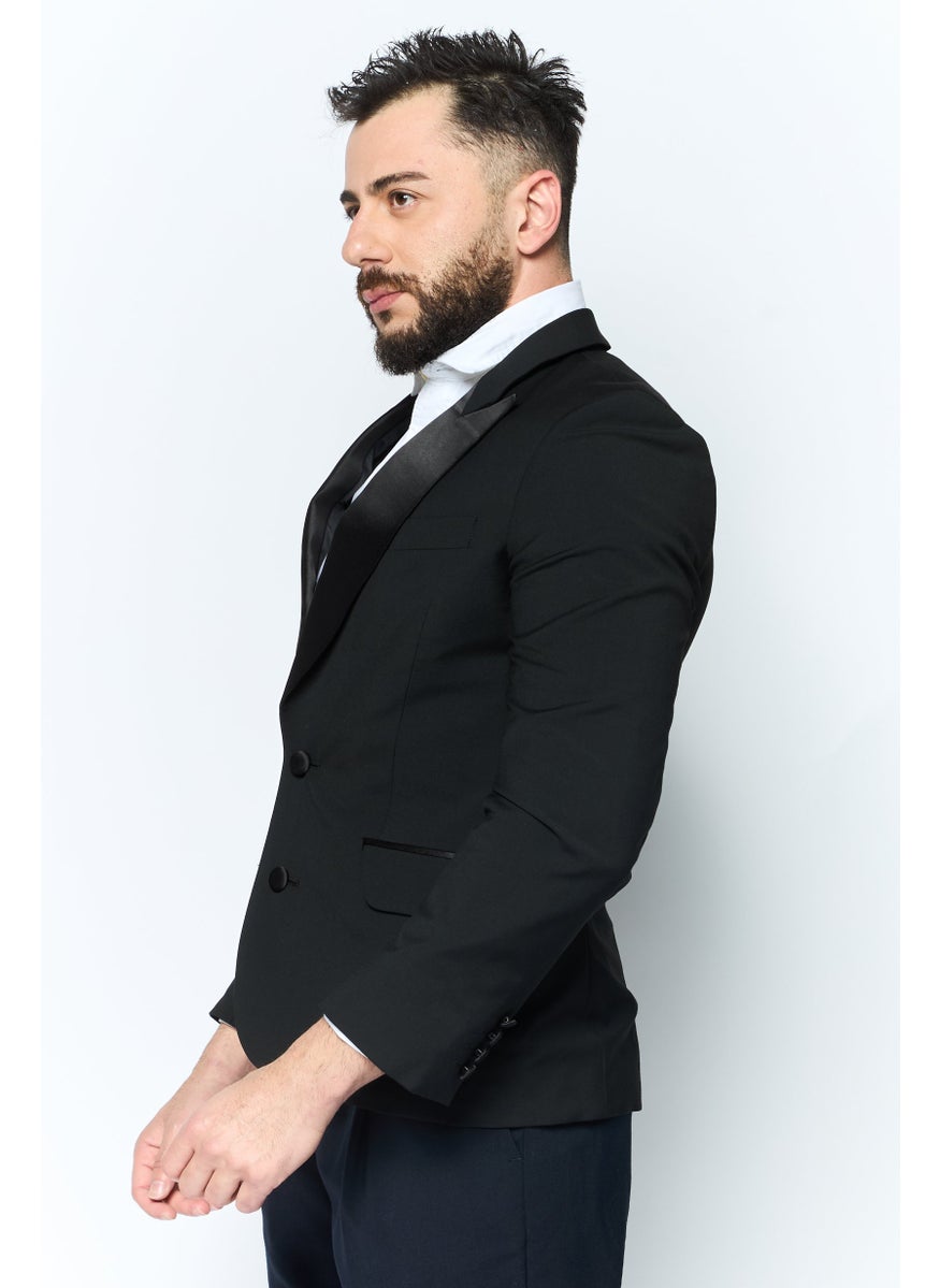 Men Regular Fit Plaid Semi-Formal Blazer, Black