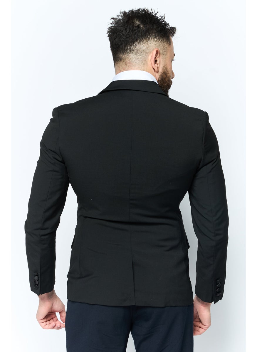 Men Regular Fit Plaid Semi-Formal Blazer, Black