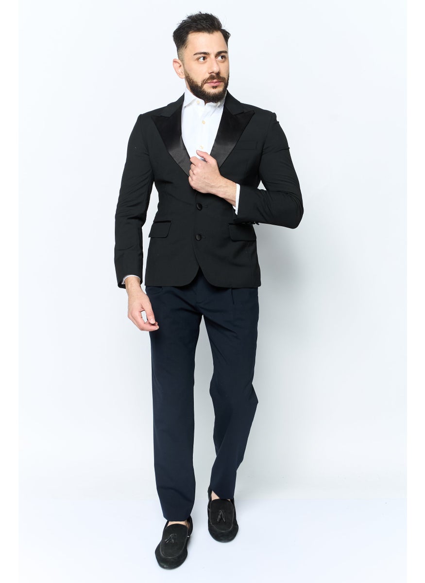 Men Regular Fit Plaid Semi-Formal Blazer, Black