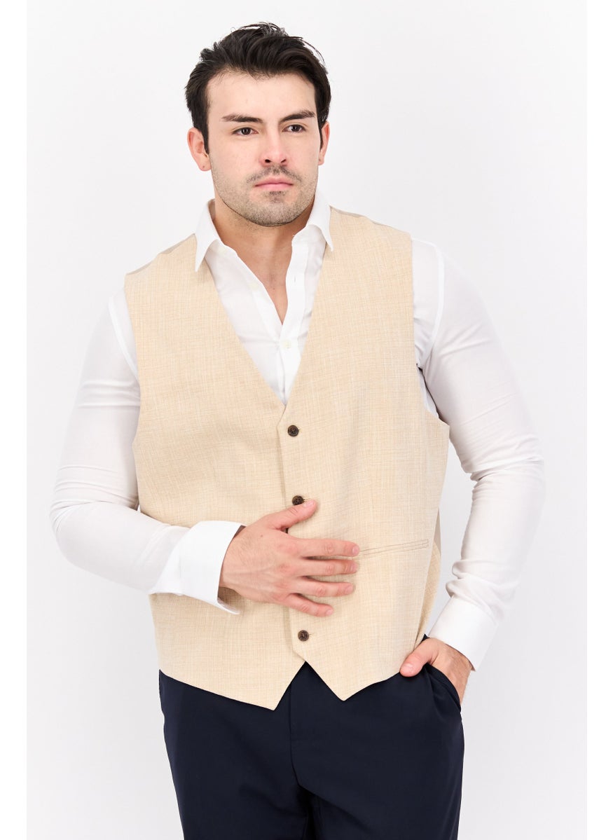 Men Super Skinny Heather Suit Waistcoat, Beige