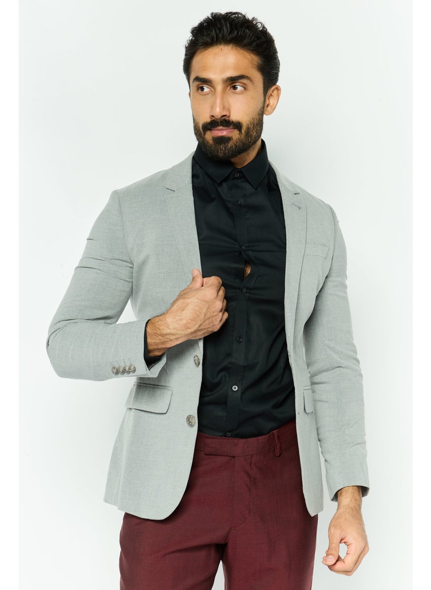 Men Regular Fit Solid Blazer, Grey