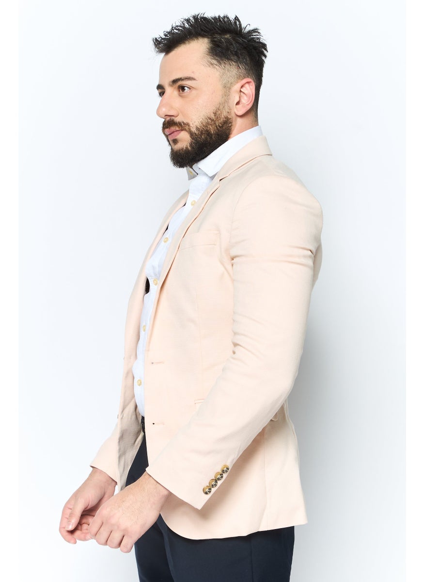 Men Textured Semi Formal Blazer, Beige