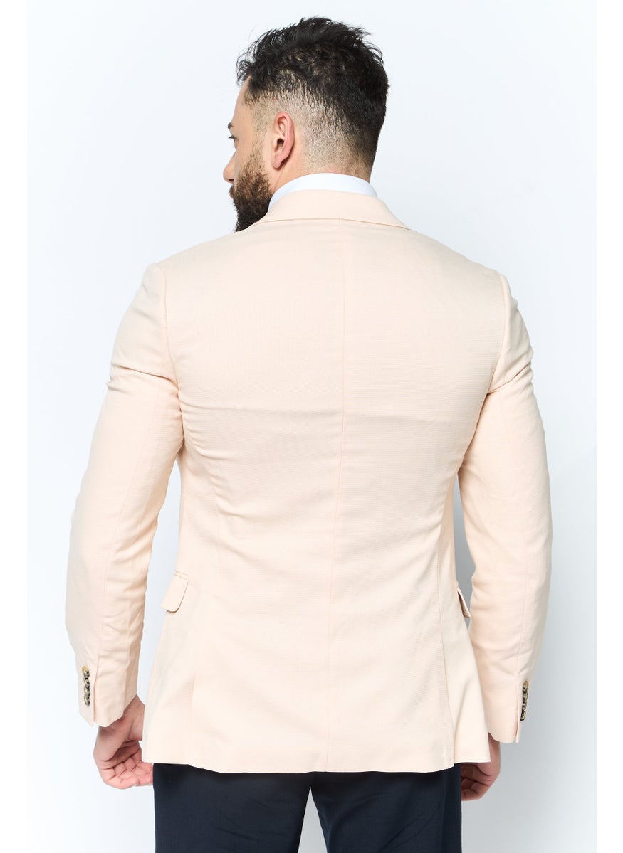 Men Textured Semi Formal Blazer, Beige