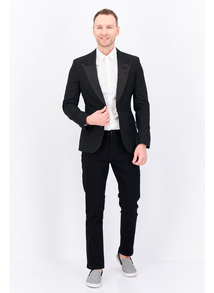 Men Slim Fit Solid Formal Blazer, Black