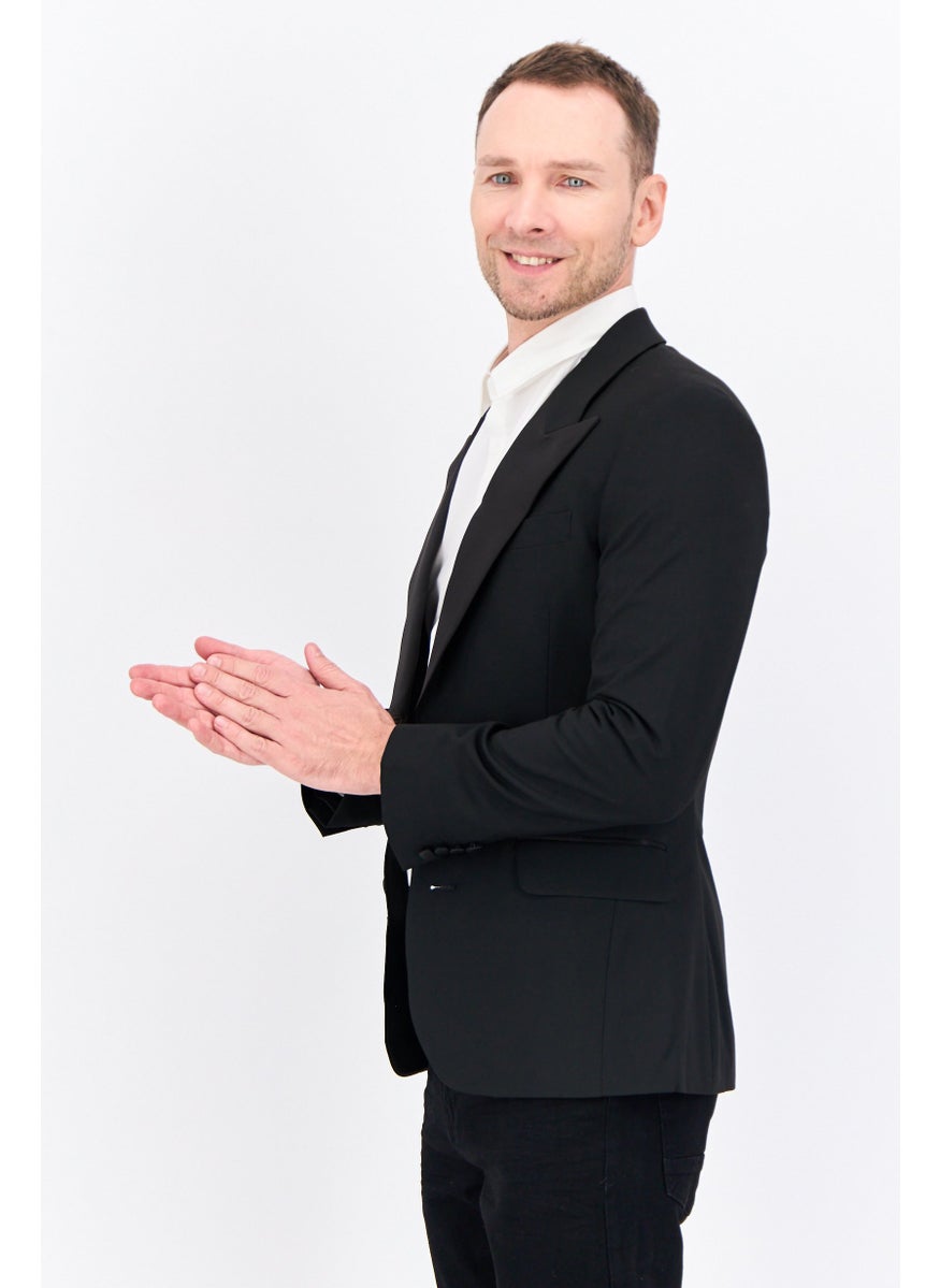Men Slim Fit Solid Formal Blazer, Black
