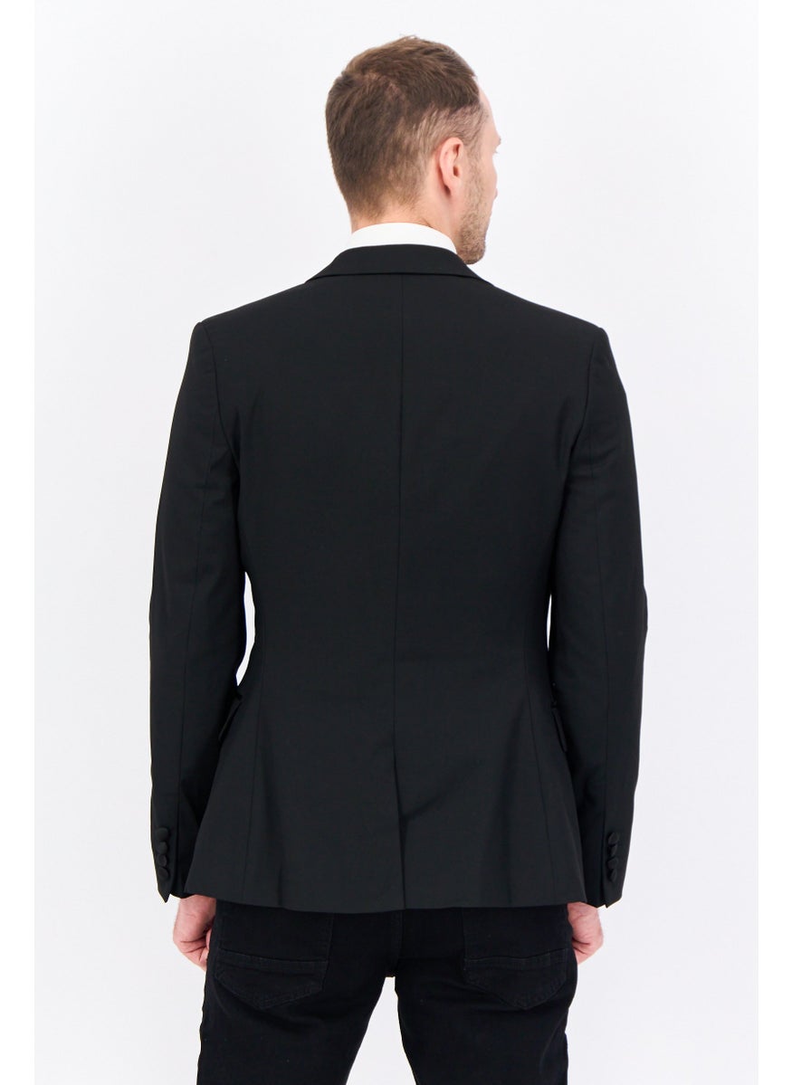 Men Slim Fit Solid Formal Blazer, Black