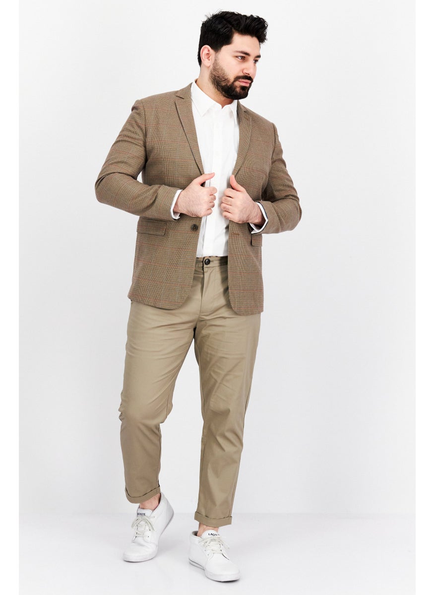 Men Relaxed Fit Long Sleeve Plaid Casual Blazer, Tan Combo