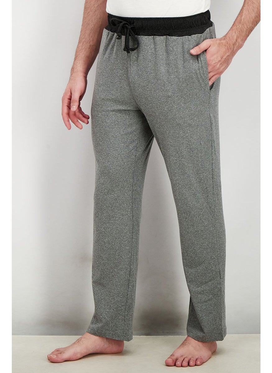 Men Drawstring Plain Pajama Pants, Grey