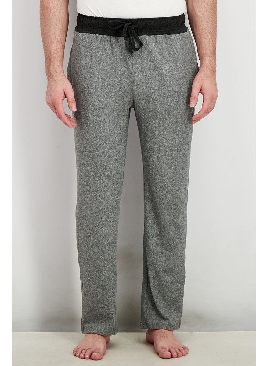 Men Drawstring Plain Pajama Pants, Grey