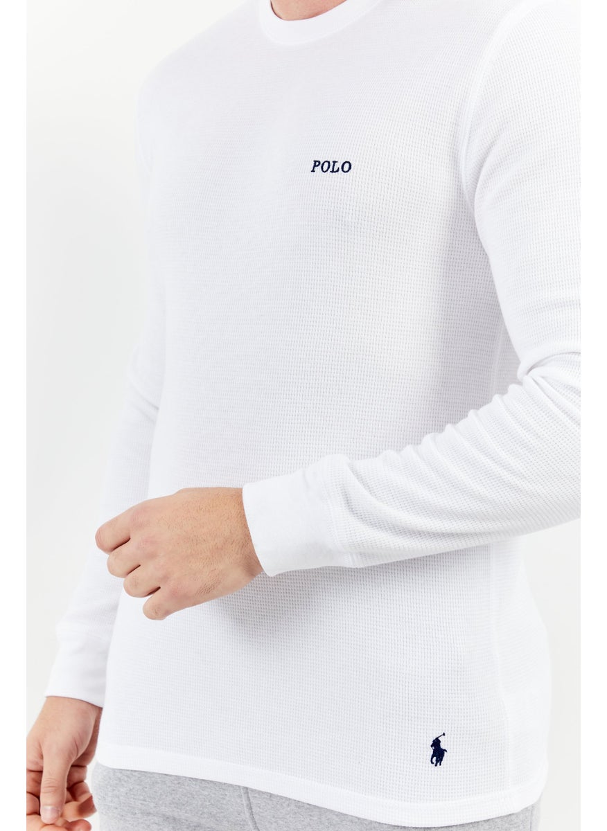 Men Round Neck Brand Logo Long Sleeve Sleepwear, White