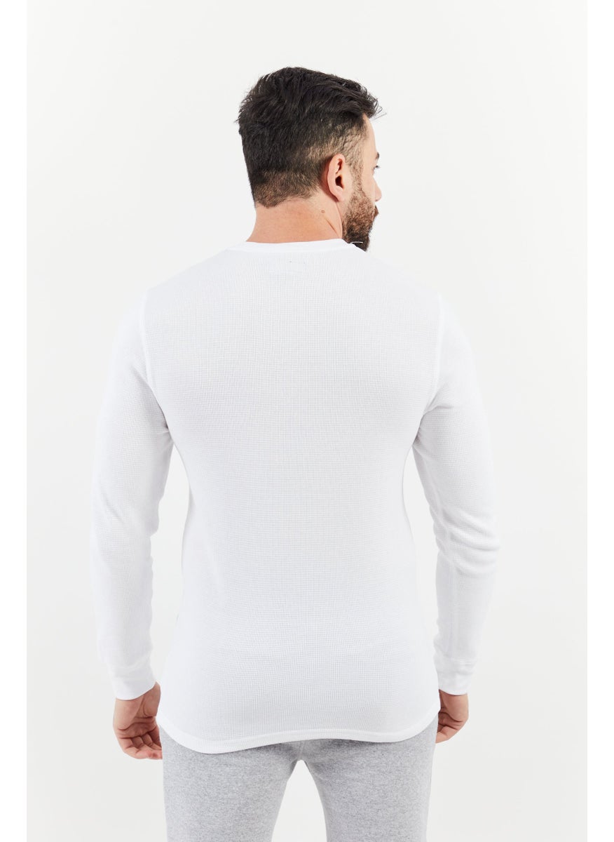 Men Round Neck Brand Logo Long Sleeve Sleepwear, White