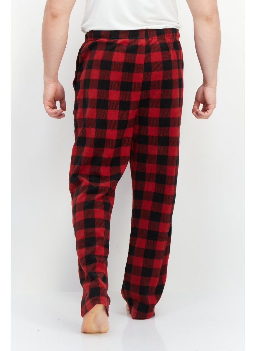 Men Drawstring Plaid Pyjama, Red